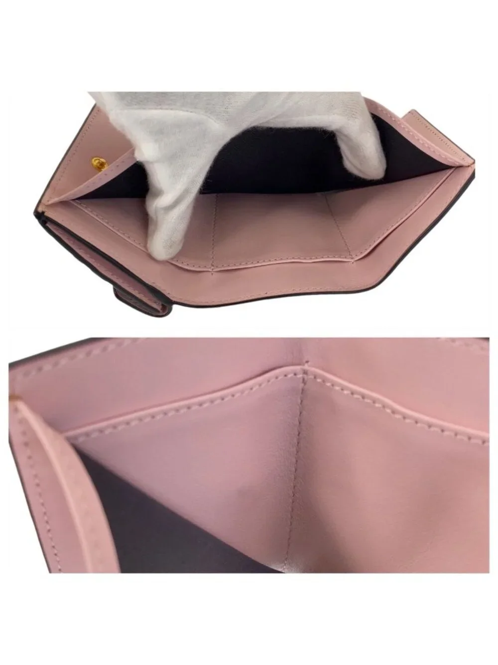 Fendi Zucca Is Pink Brown Gold Leather Folded Wallet Compact